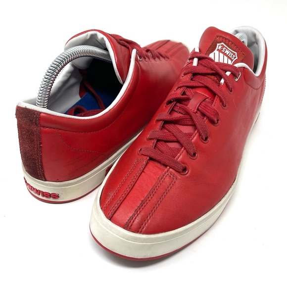 K-SWISS Leather Suede Sneakers Men's SIZE 10 Red White Casual Shoes 02874602 Low - Picture 3 of 16